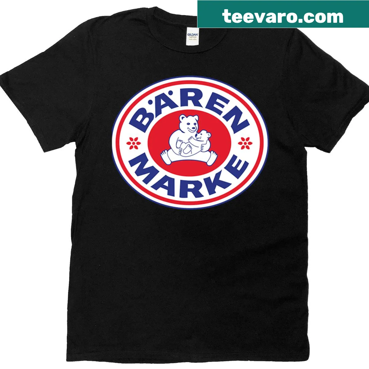 Distressed print of Baerenmarke logo on vintage-style t-shirt — on a men's t-shirt