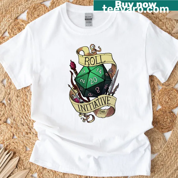 T-shirt with the phrase Roll Initiative for tabletop gamers