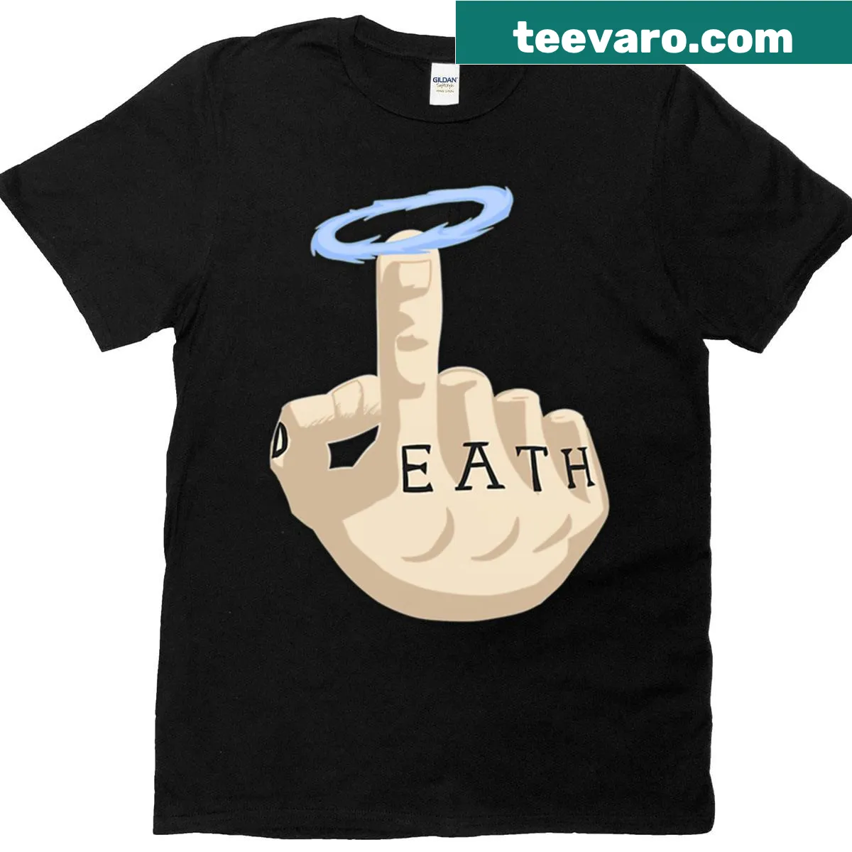 Playful t-shirt featuring Trafalgar Law's hand gesture from anime — on a men's t-shirt