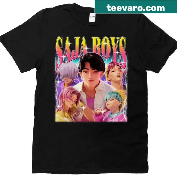 Vibrant K-pop design shirt featuring the Saja Boys.