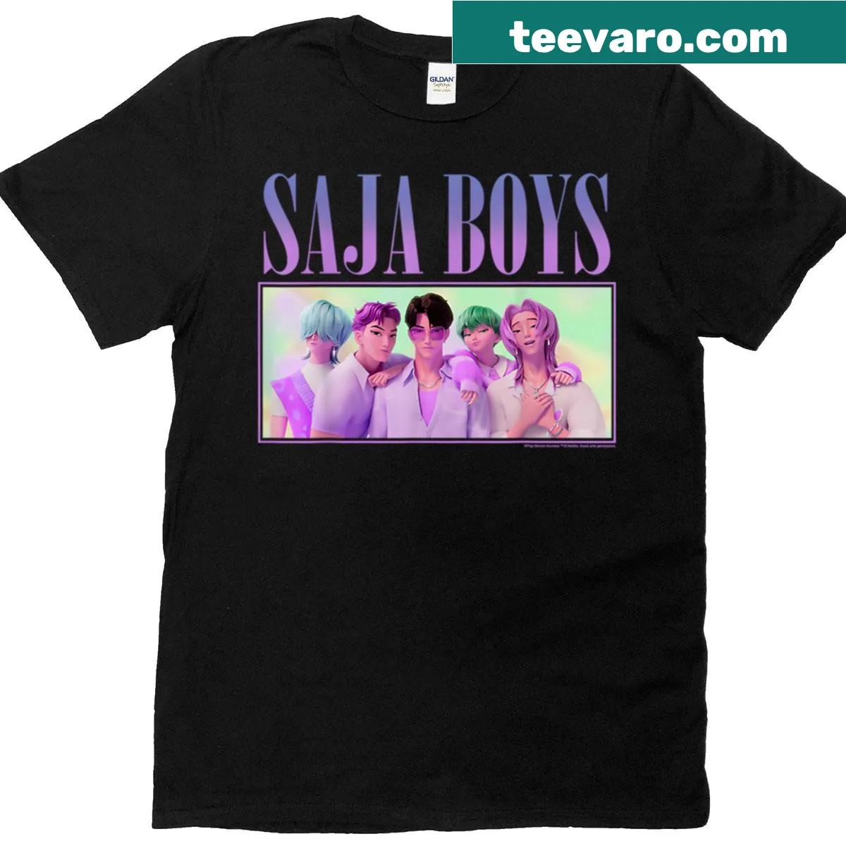 Cute T-shirt for kids with playful 'Saja Boys' illustration. — on a men's t-shirt