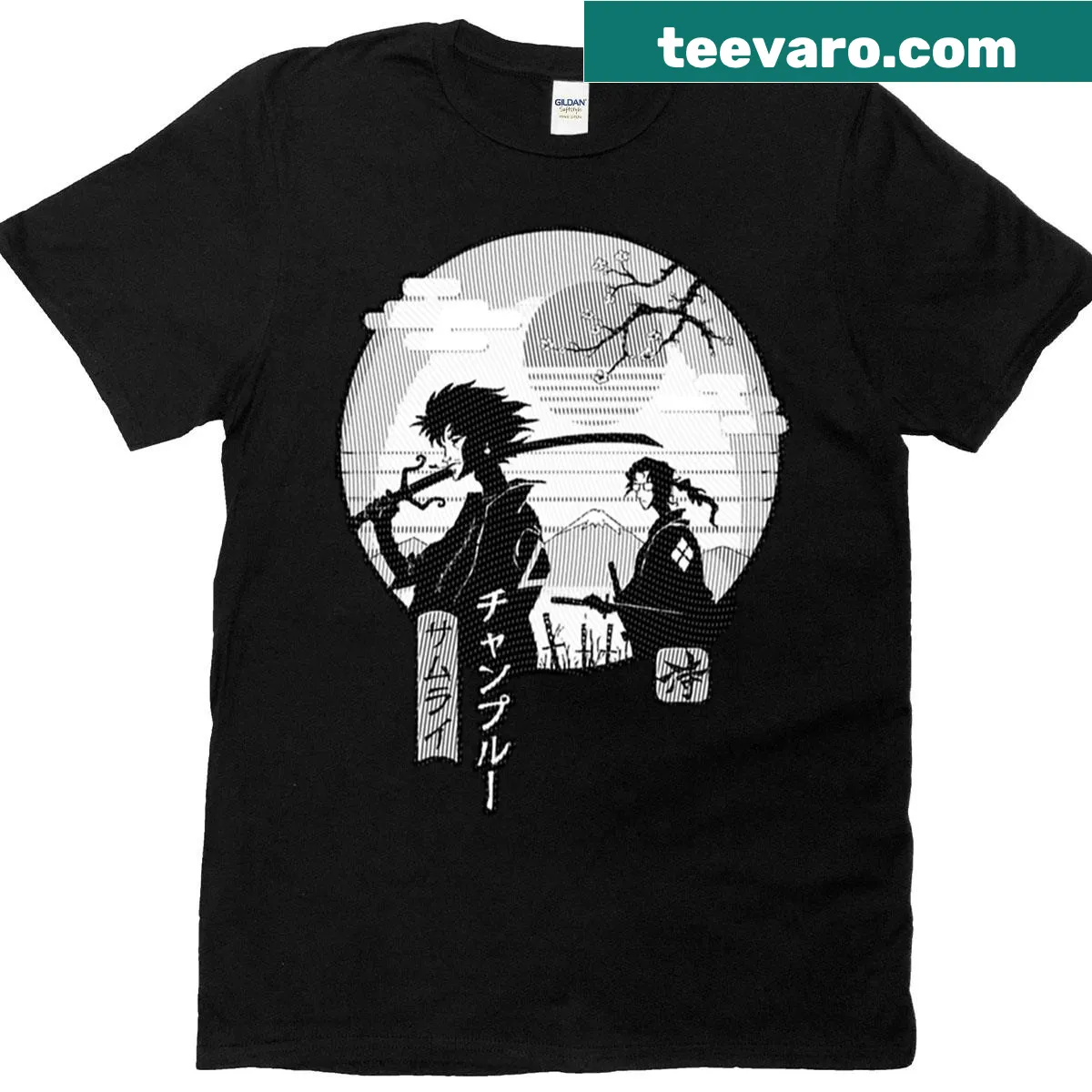 Illustrative Samurai Champloo graphic T-shirt — on a men's t-shirt