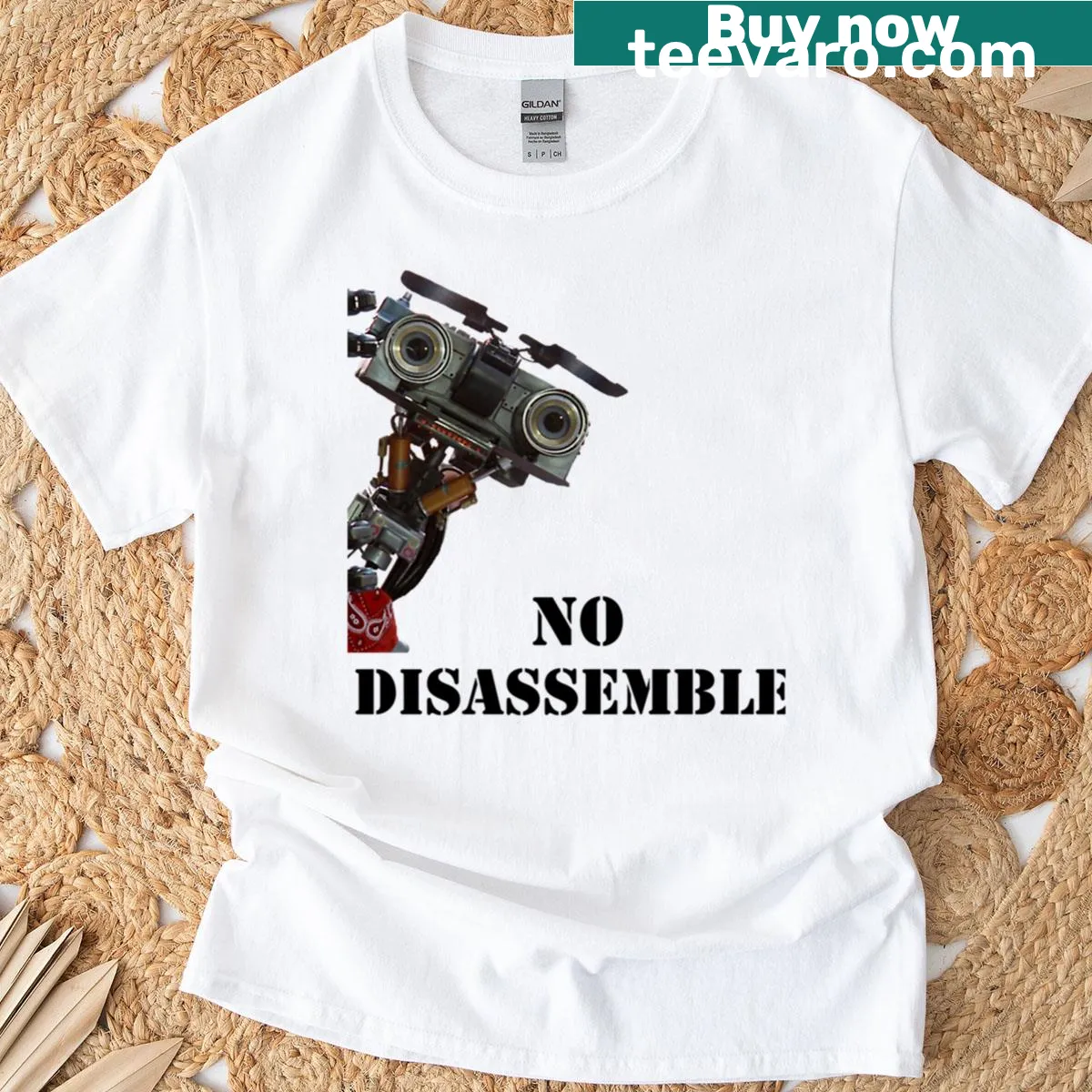 T-shirt with the quote 'No Disassemble' inspired by Short Circuit. — on a men's t-shirt