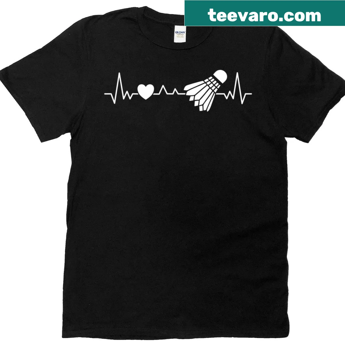 Badminton heartbeat design T-shirt with shuttlecock illustration — on a men's t-shirt