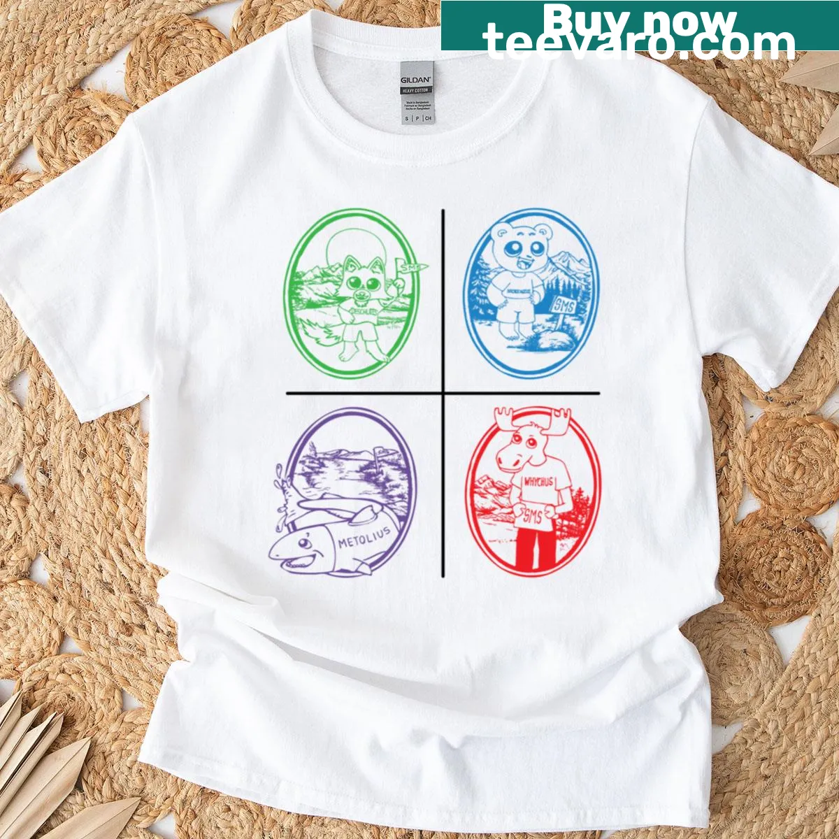 Illustrated Sisters Middle School T-shirt on a white background — on a men's t-shirt