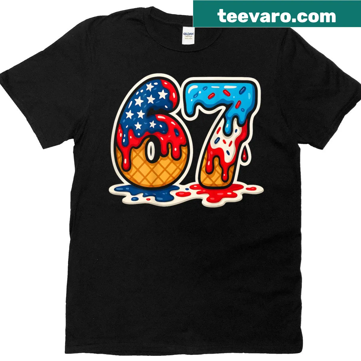T-shirt with the phrase Six Seven and an ice cream drip illustration — on a men's t-shirt