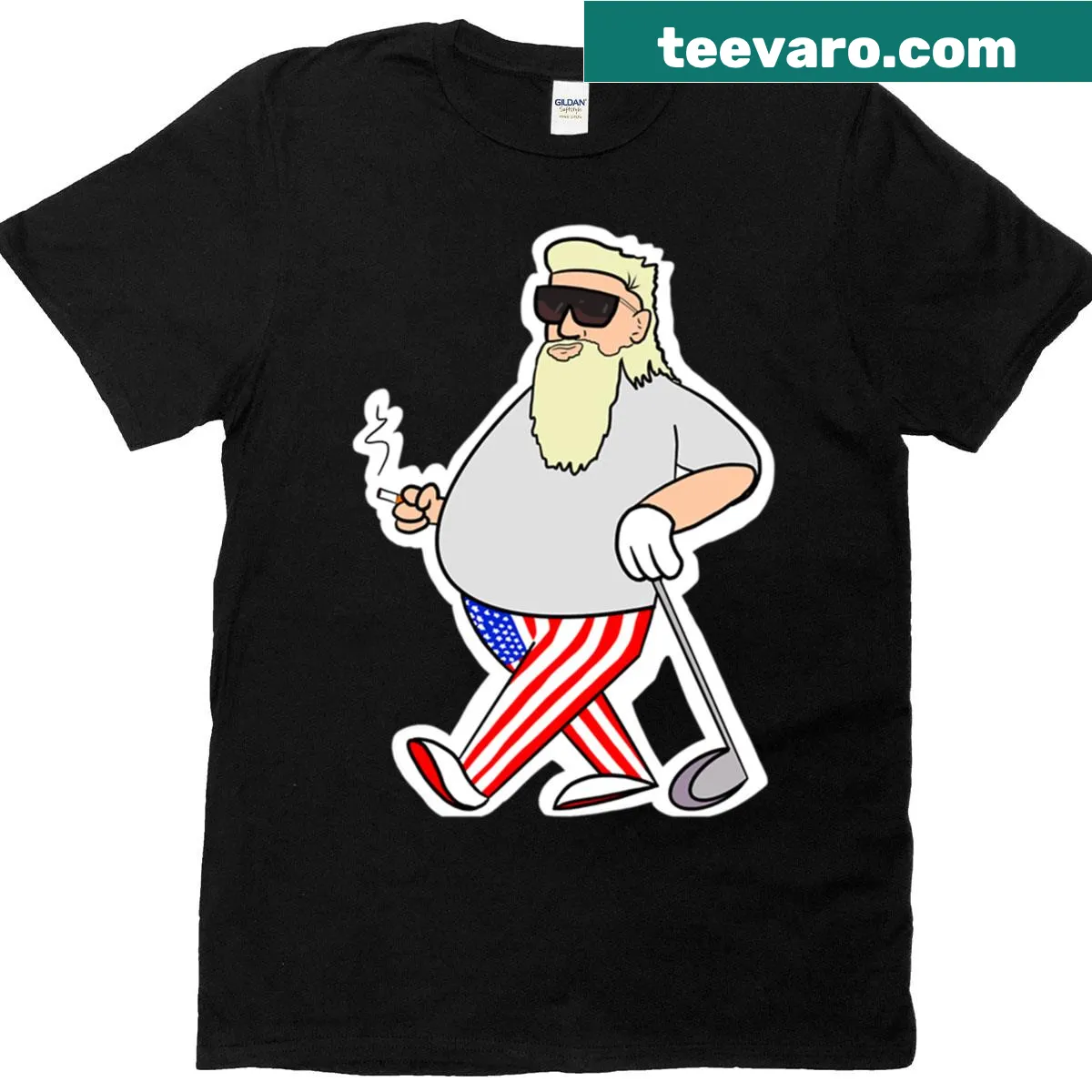 Graphic tee featuring Smokin John Daly with playful text — on a men's t-shirt
