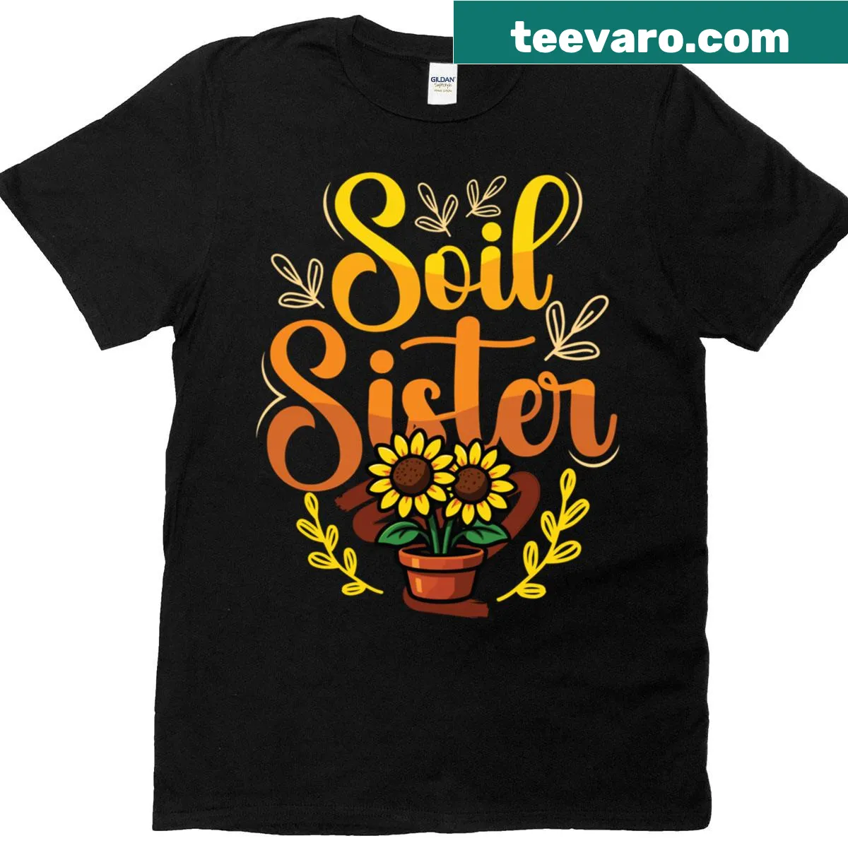 Funny gardening t-shirt with sunflower design — on a men's t-shirt