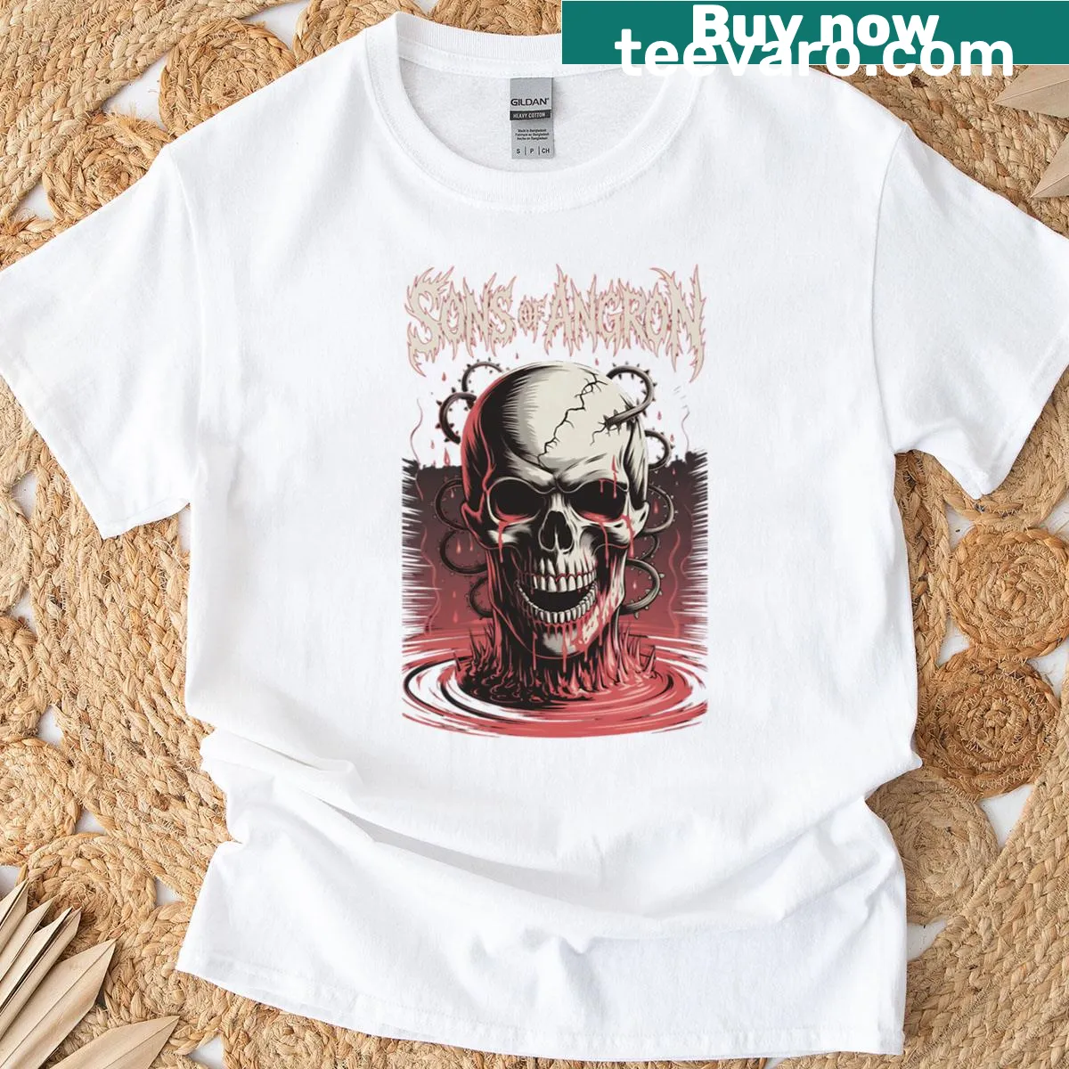 Sons of Angron T-shirt featuring bold faction emblem illustration — on a men's t-shirt