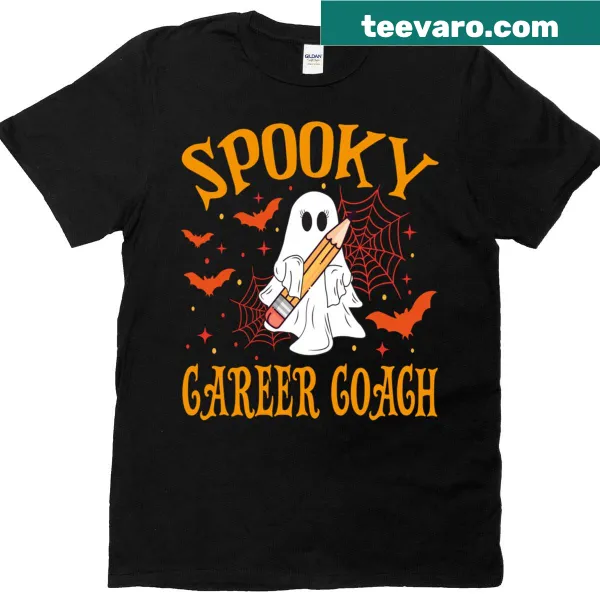 Funny ghost career coach design on a Halloween t-shirt for women.