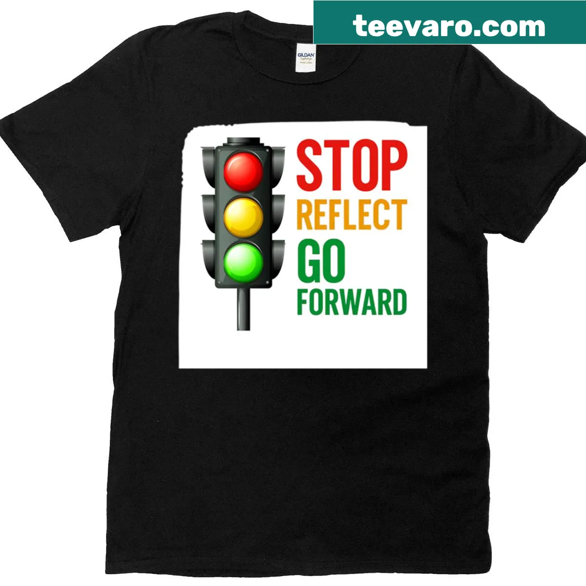 Motivational T-shirt featuring a traffic light design with inspirational text — on a men's t-shirt