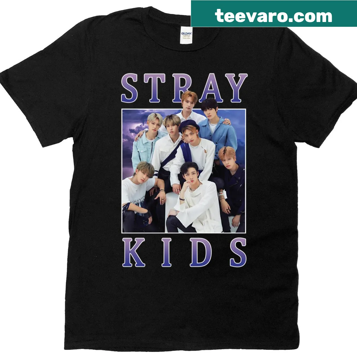 Vintage retro band style t-shirt for Stray Kids fans — on a men's t-shirt
