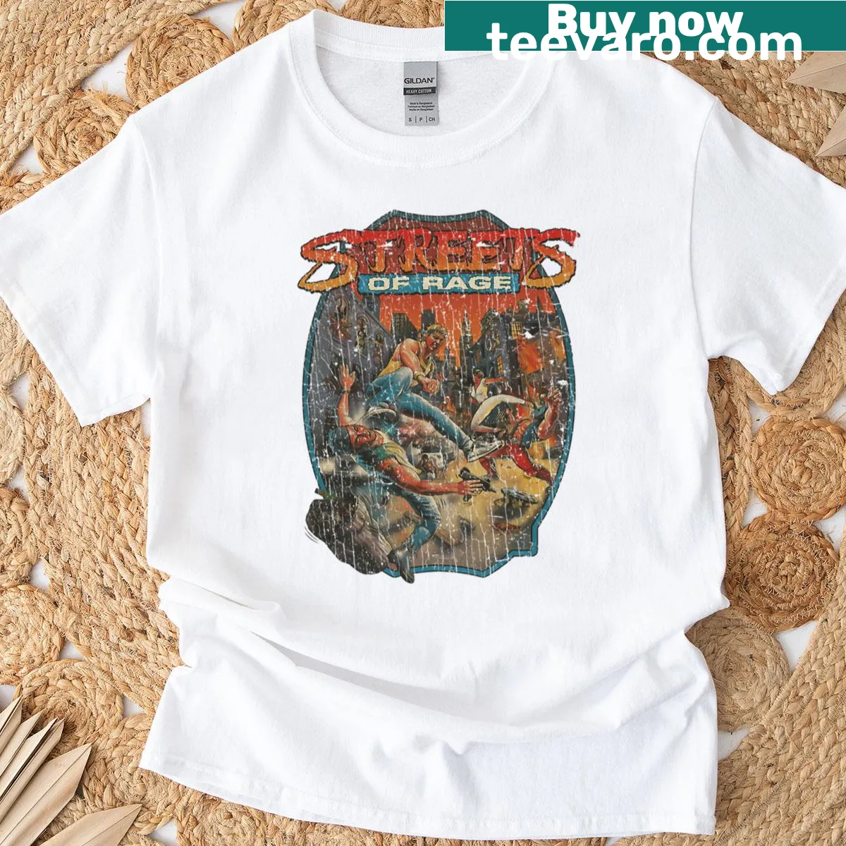 Vintage-style Streets of Rage 1991 graphic t-shirt — on a men's t-shirt