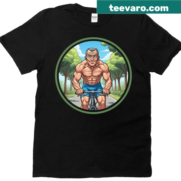 Text design reading 'Strong Gym Dad Cyclist' on a T-shirt