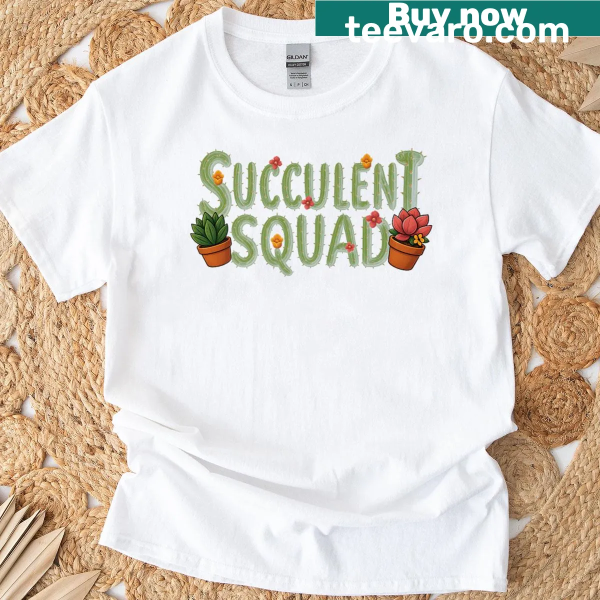 Funny plant lover shirt with cartoon cacti design — on a men's t-shirt