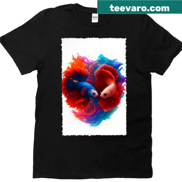 Artistic t-shirt featuring romantic betta fish illustration
