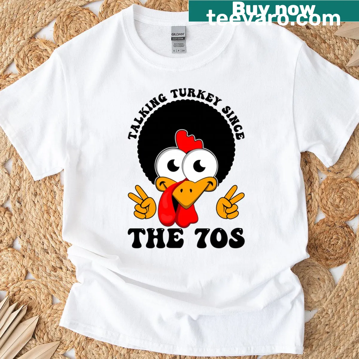 Vintage distressed Thanksgiving tee with turkey graphic — on a men's t-shirt