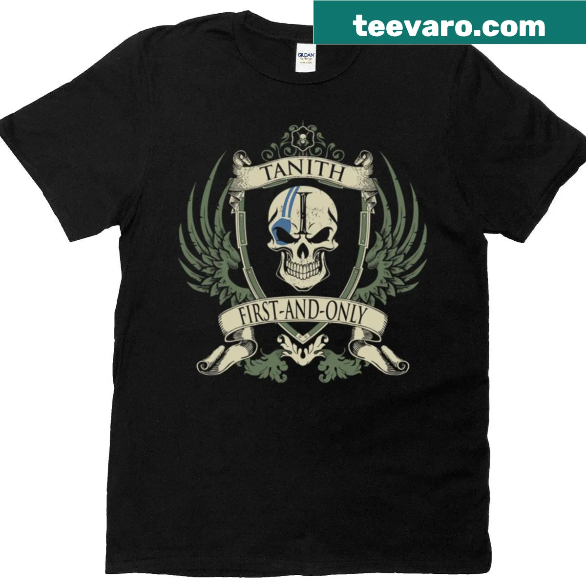 Illustrative design of Tanith on a fantasy-themed T-shirt — on a men's t-shirt