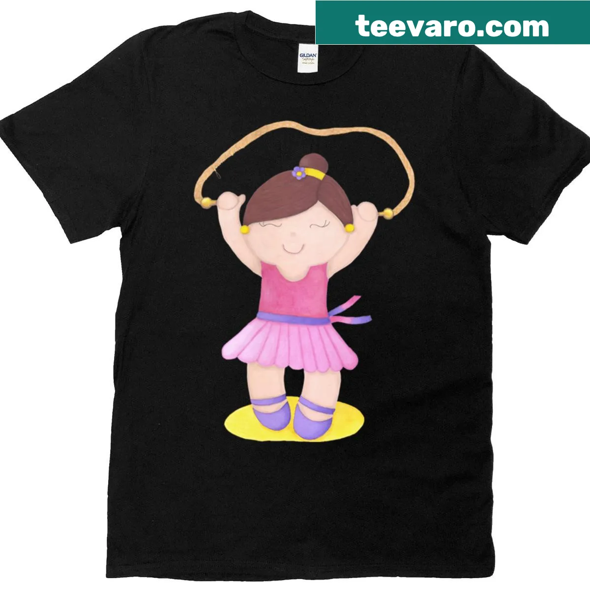 Illustrated T-shirt of a ballerina jumping rope. — on a men's t-shirt
