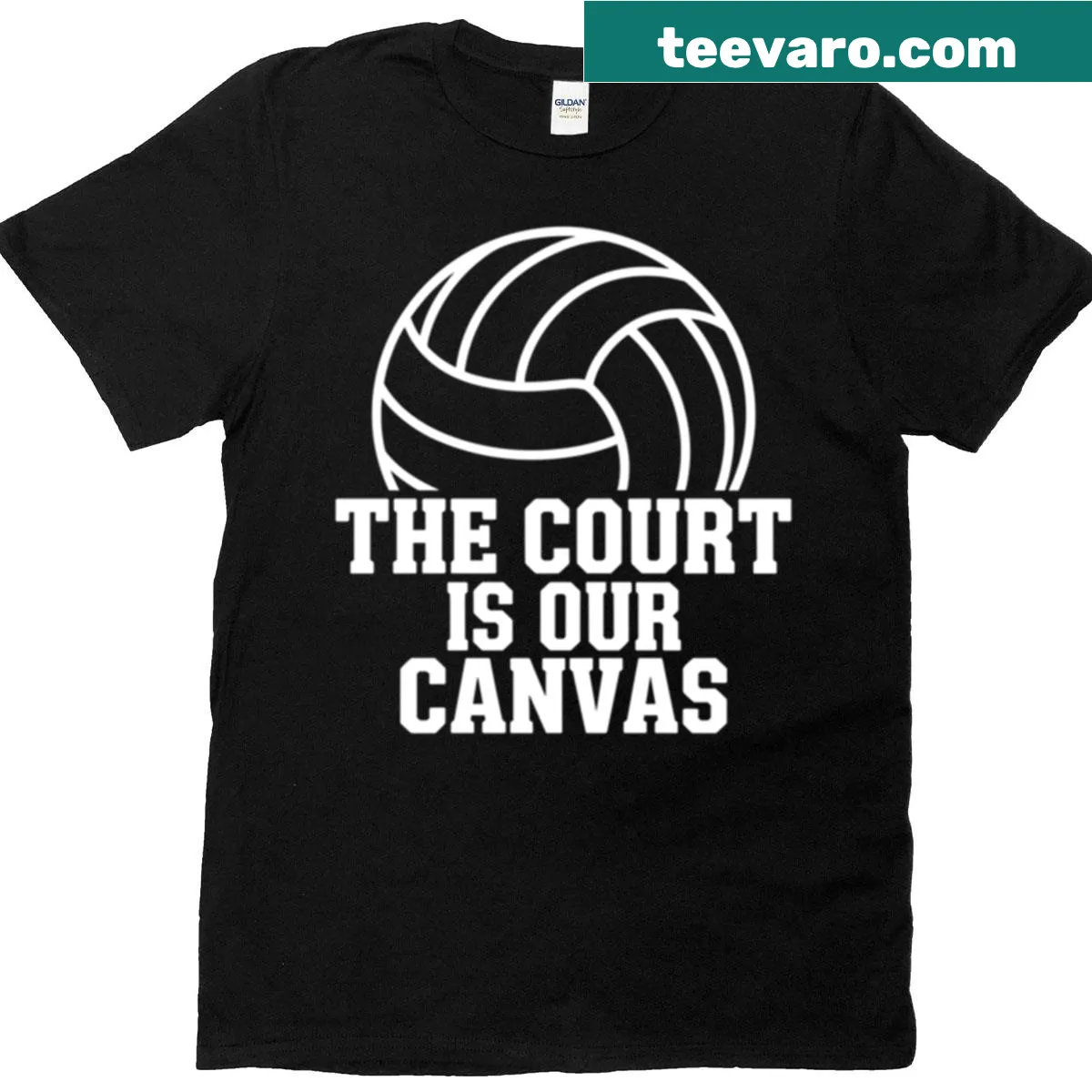 Elegant typography T-shirt reading 'The Court Is Our Canvas' — on a men's t-shirt