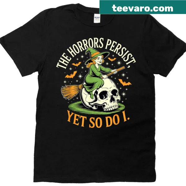 Funny Halloween T-shirt with a witch on a skull graphic