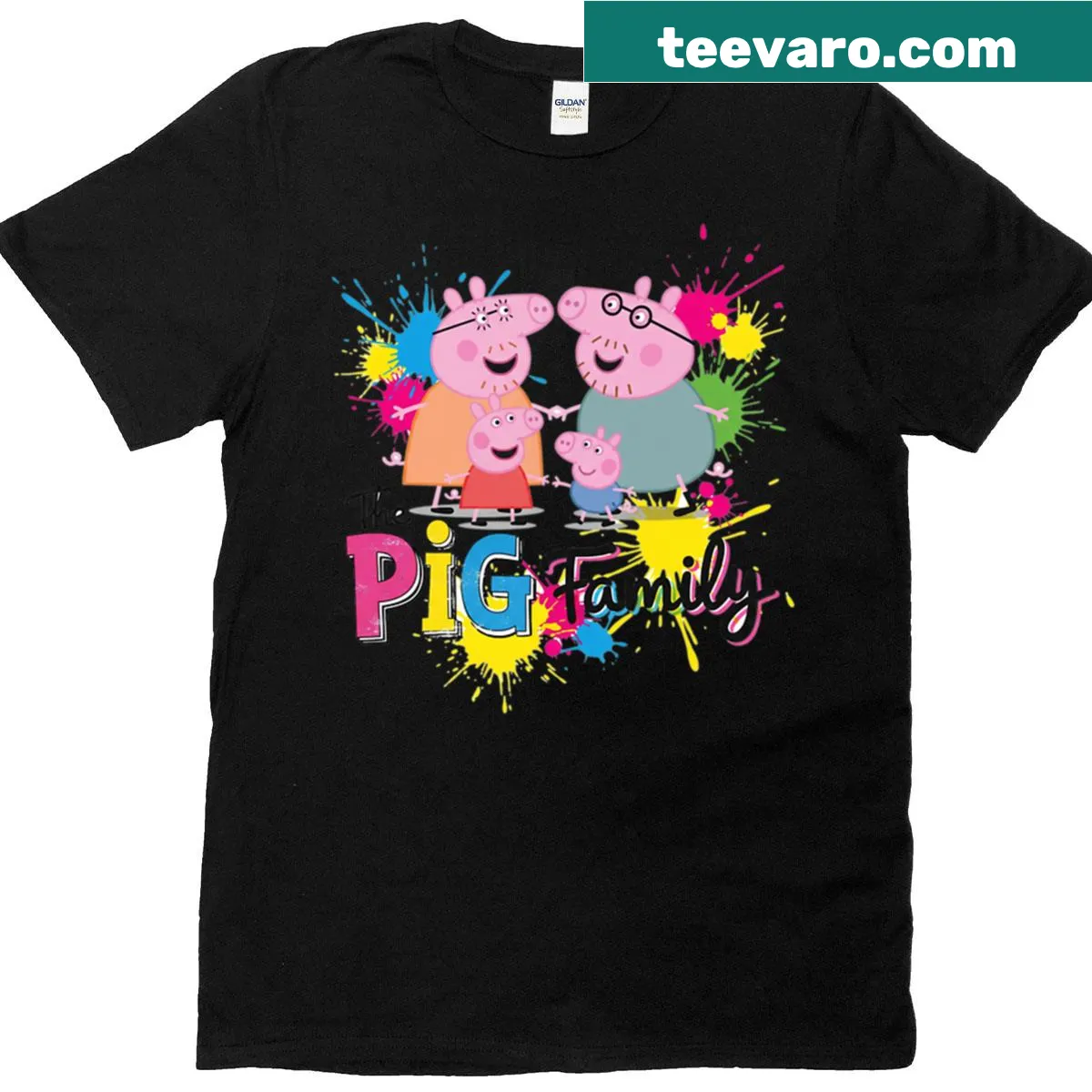 Adorable pig family illustration T-shirt — on a men's t-shirt