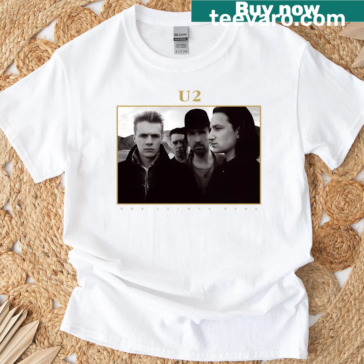 T-shirt featuring typography design celebrating the band U2 — on a men's t-shirt