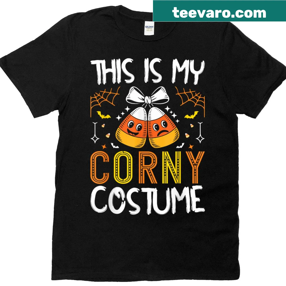 Cute candy corn graphic for Halloween costume T-shirt — on a men's t-shirt