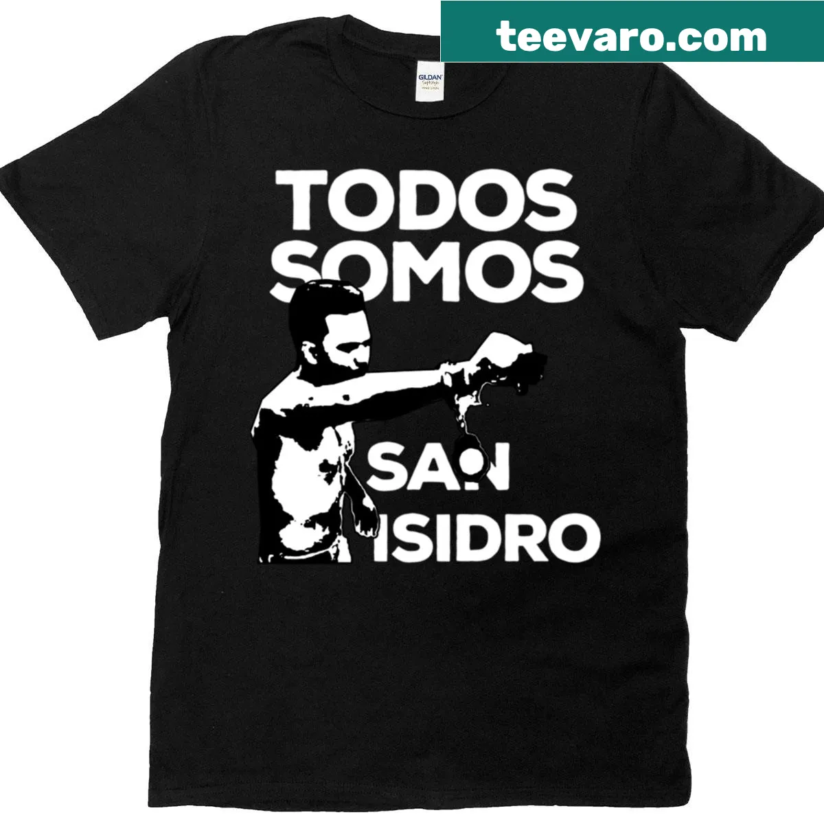 Artistic graphic celebrating San Isidro, Cuba on T-shirt — on a men's t-shirt