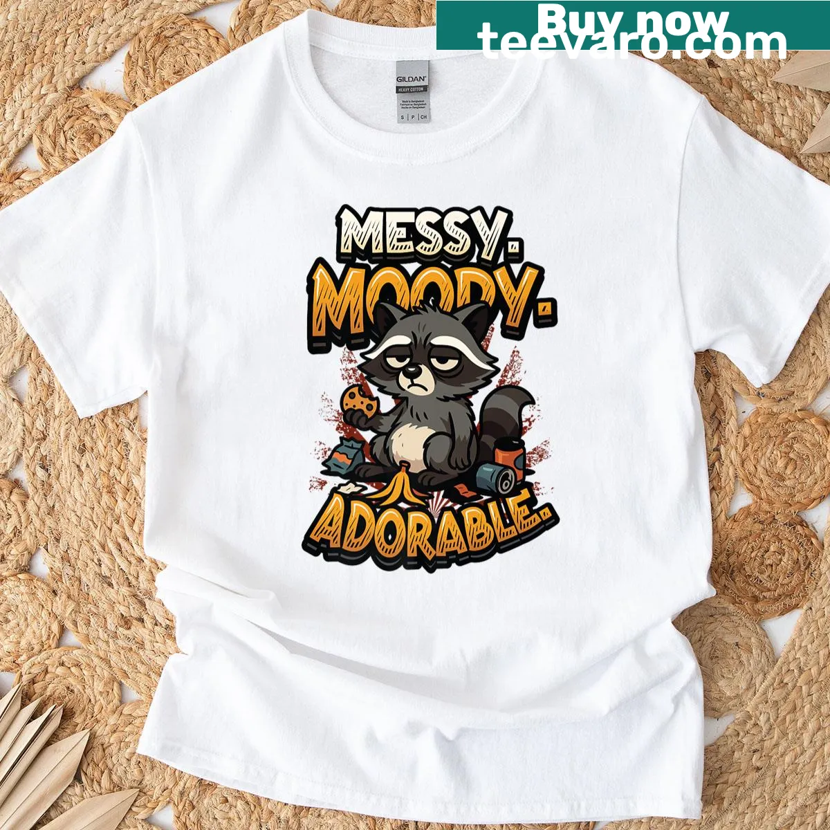 Adorable raccoon graphic t-shirt for raccoon lovers featuring a cute cartoon — on a men's t-shirt