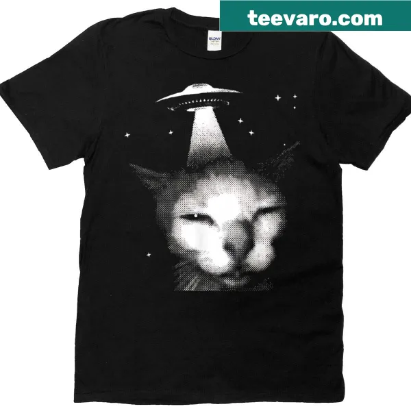 Funny cartoon graphic of a cat being abducted by a UFO