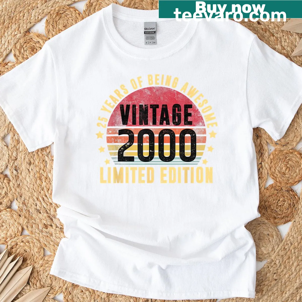 Vintage 2000 funny 25th birthday t-shirt with retro design — on a men's t-shirt