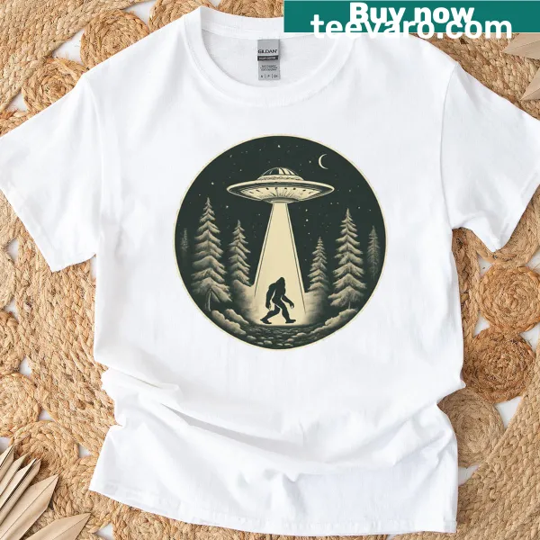 Vintage T-shirt featuring Bigfoot and UFO abduction design
