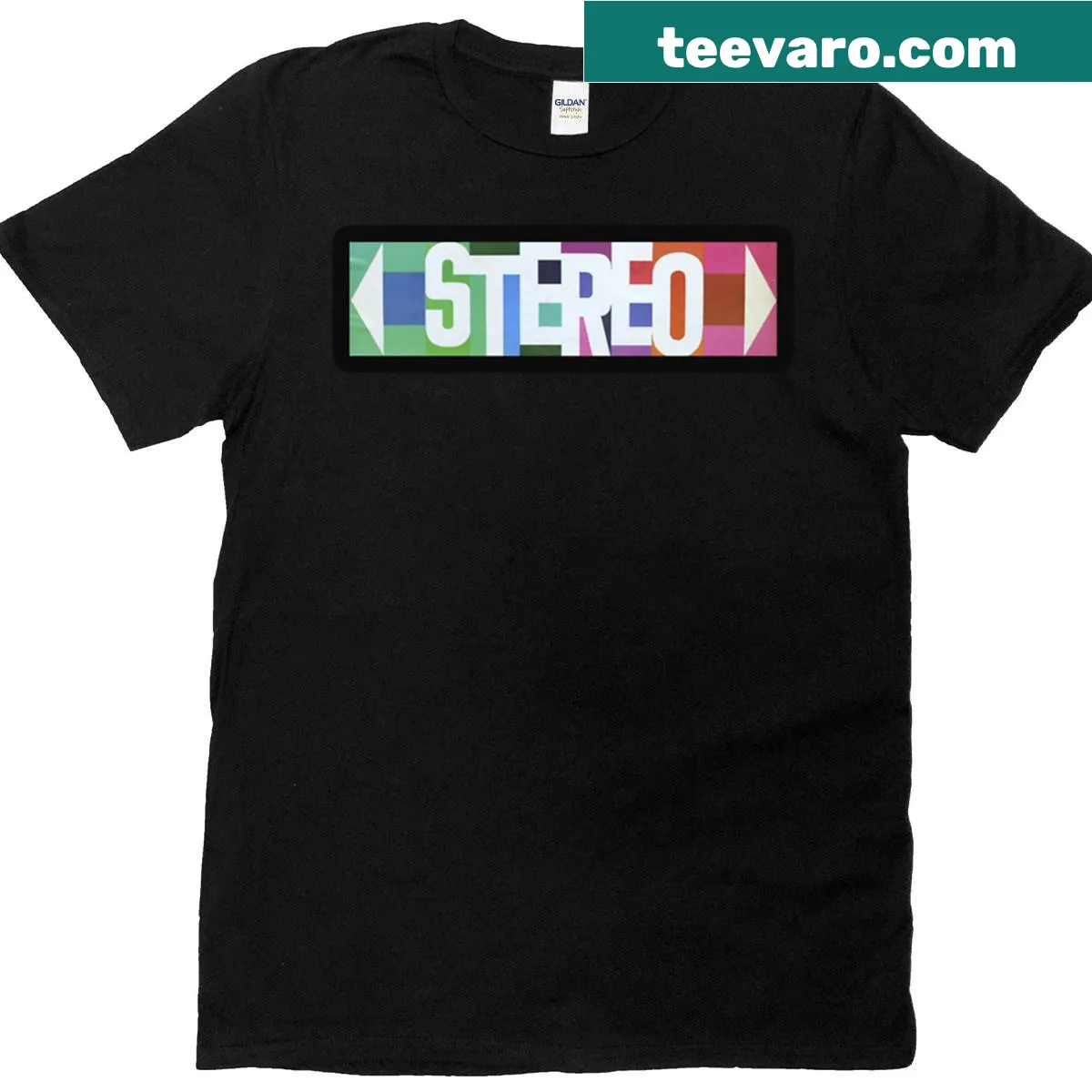 Vintage stereo graphic on a distressed T-shirt — on a men's t-shirt