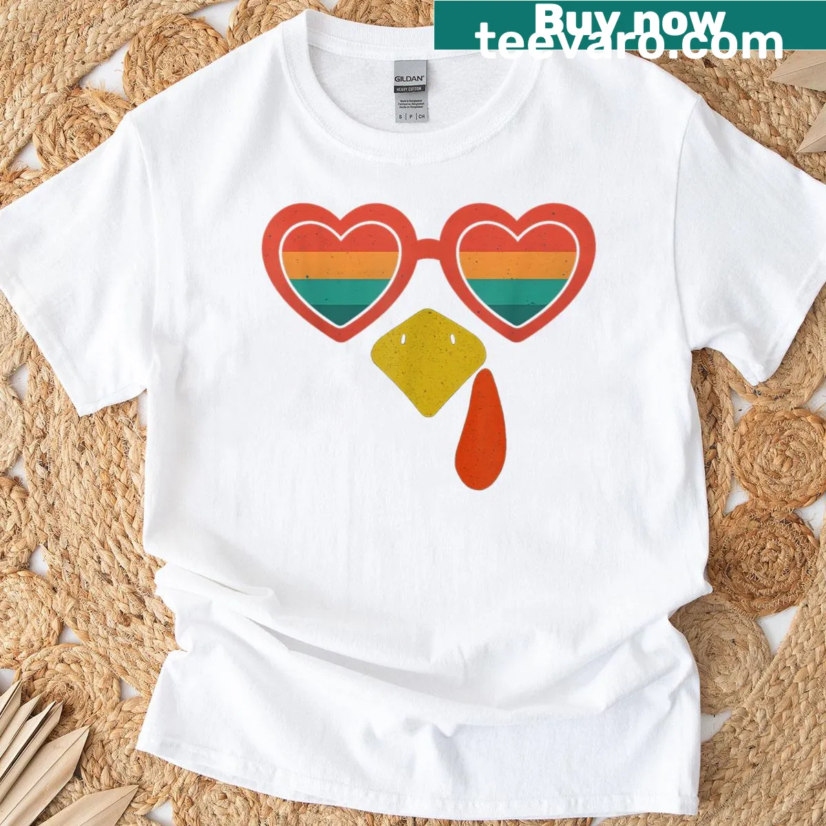 Funny Thanksgiving shirt with cartoon turkey in sunglasses — on a men's t-shirt