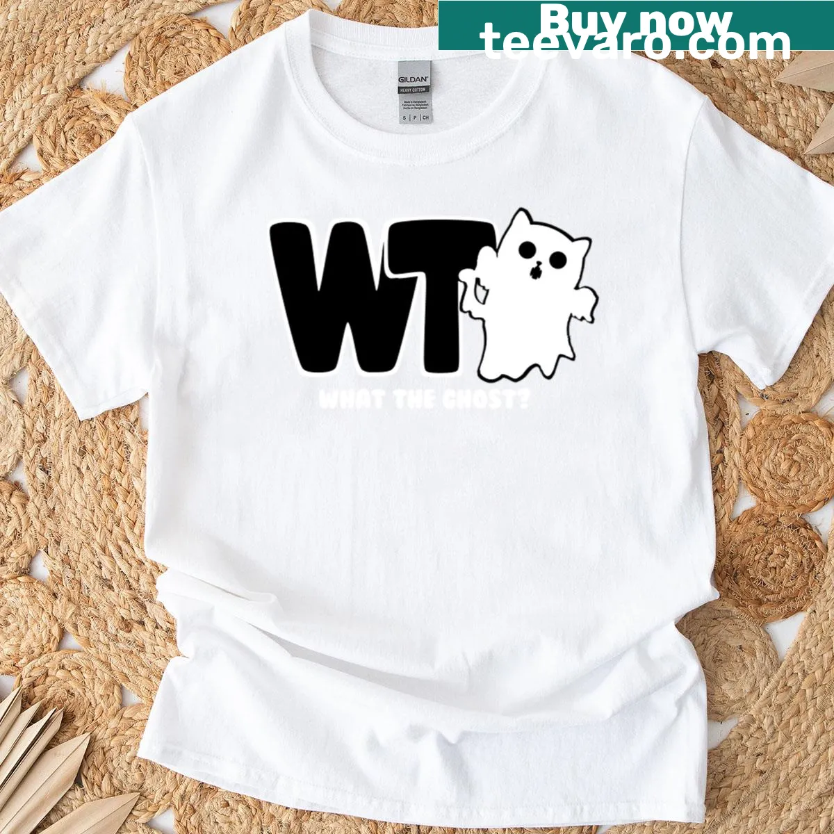 Light t-shirt featuring a playful ghost graphic — on a men's t-shirt