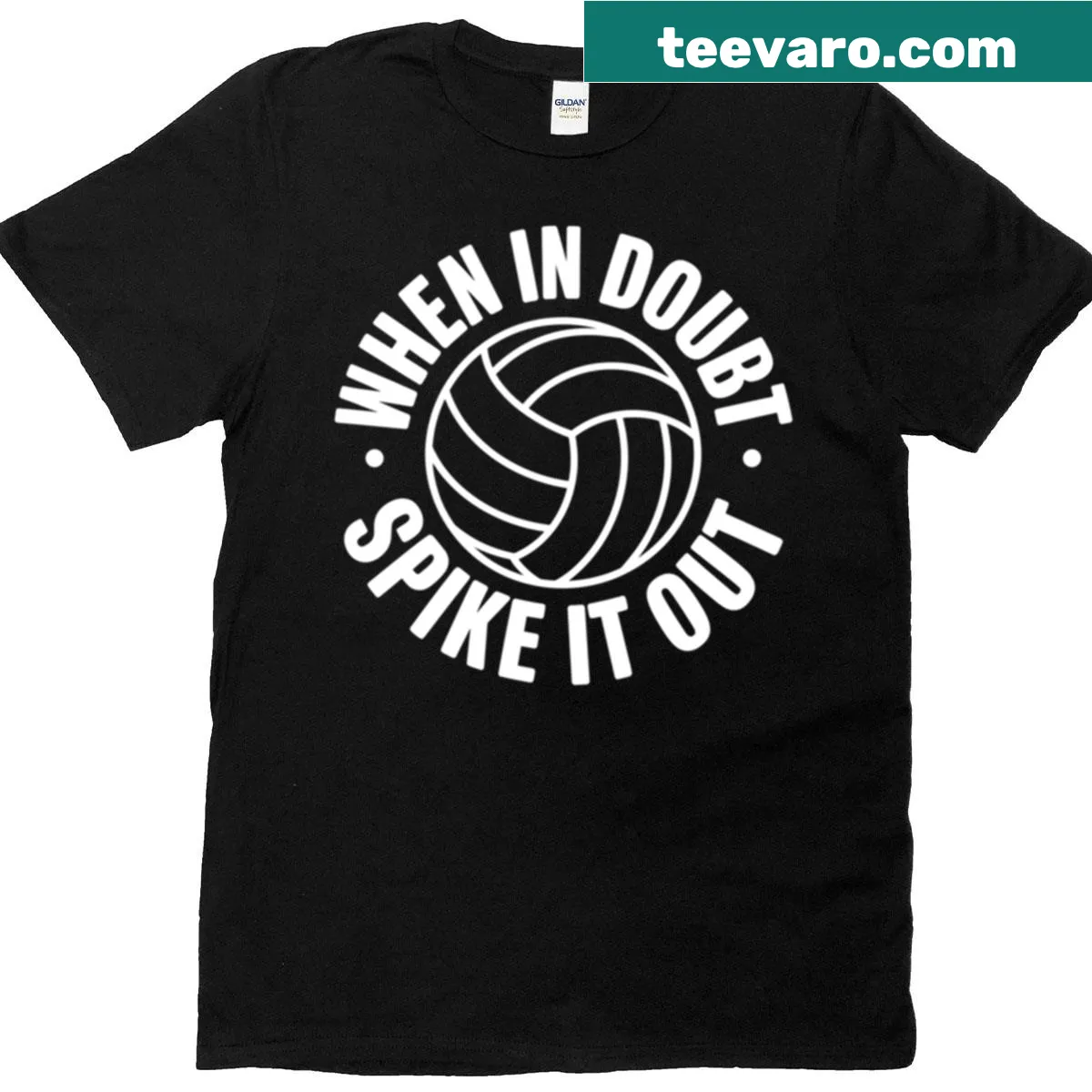 Illustrated sports T-shirt with a spiking volleyball theme — on a men's t-shirt