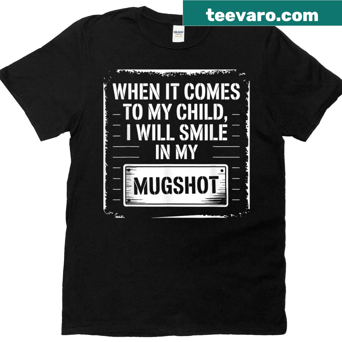 Funny dad shirt with mugshot humor about parenting — on a men's t-shirt