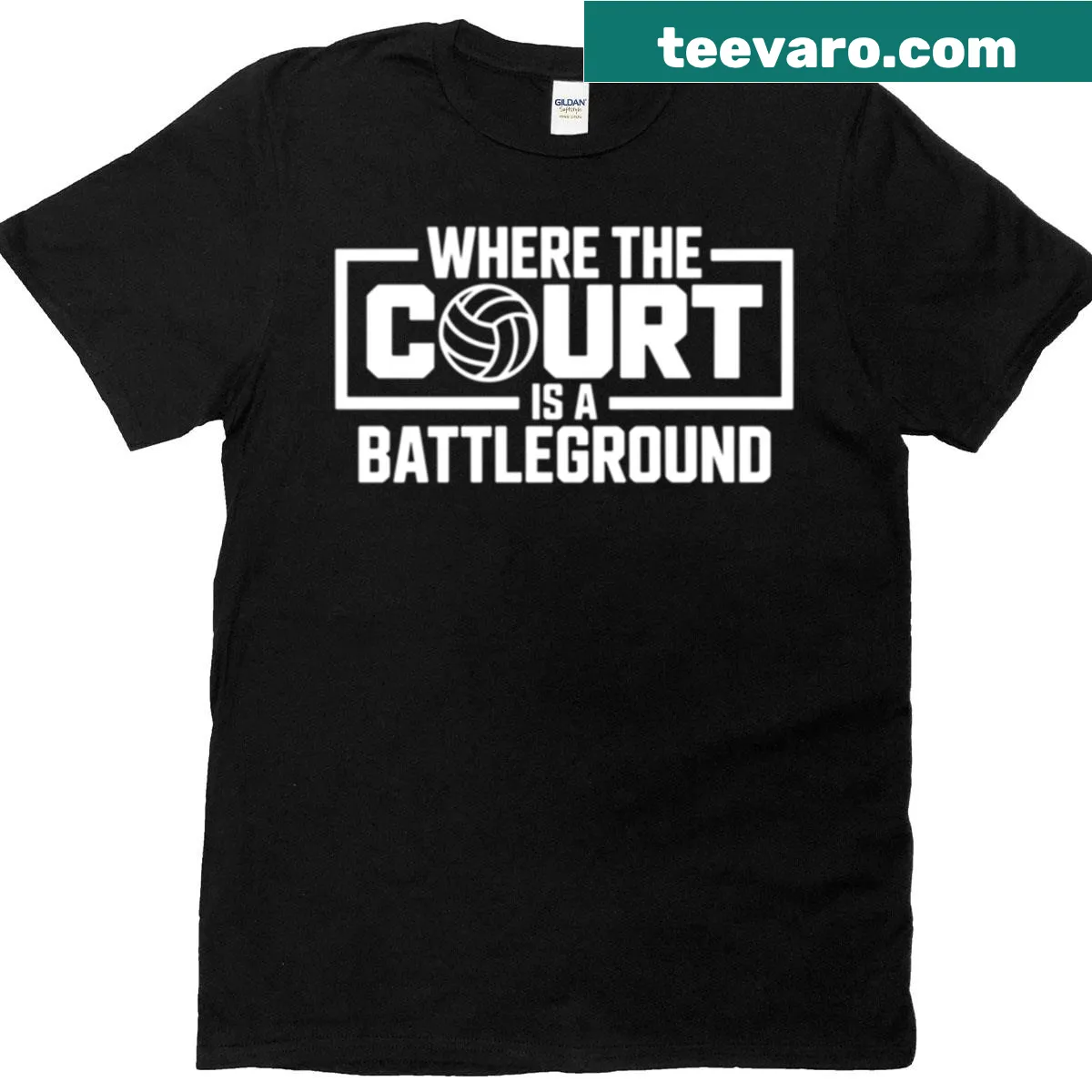 Bold sports-themed t-shirt with court battleground design — on a men's t-shirt
