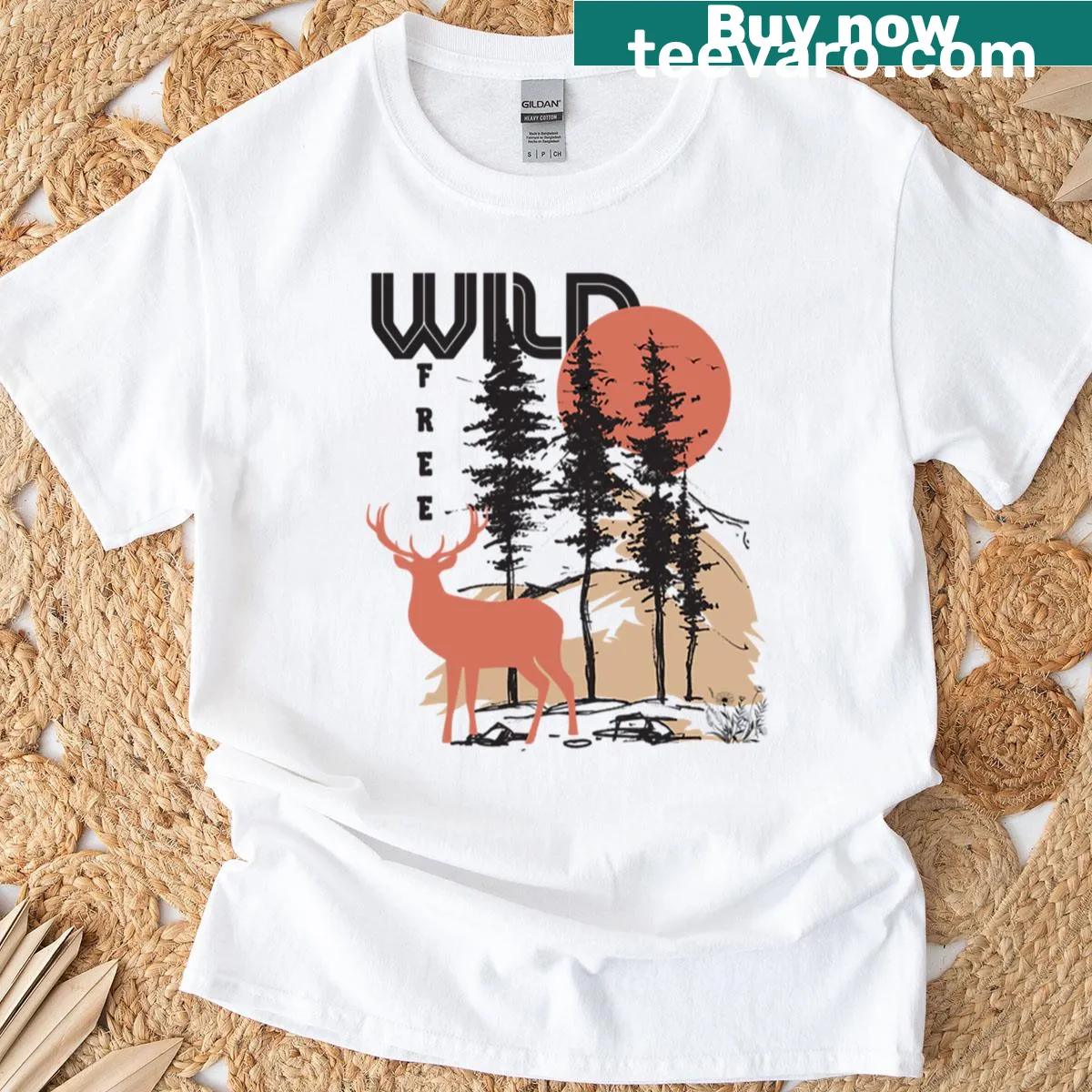 Vintage typography t-shirt saying 'Wild & Free' for adventure lovers — on a men's t-shirt