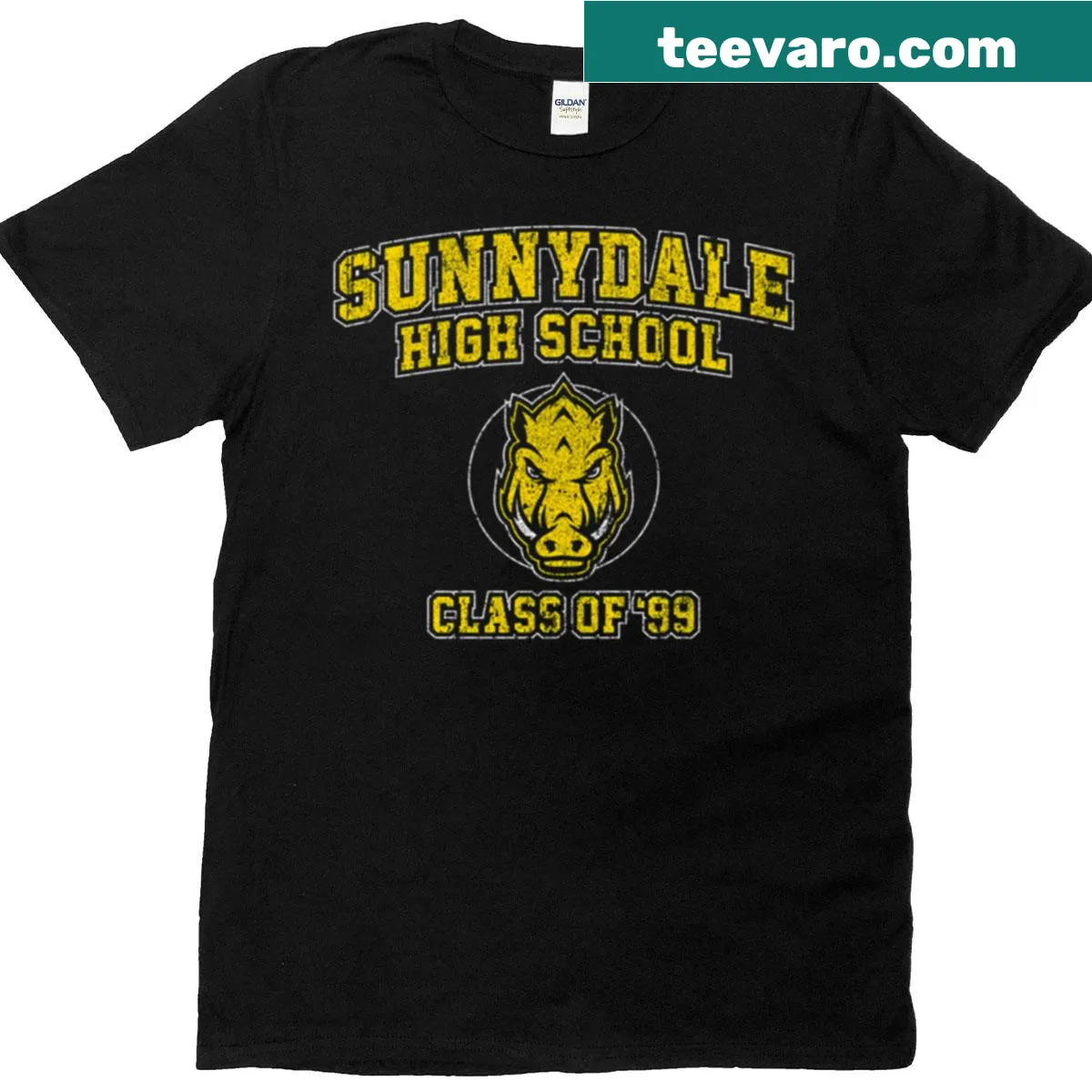 Commemorative Class of 99 Sunnydale High School T-shirt — on a men's t-shirt