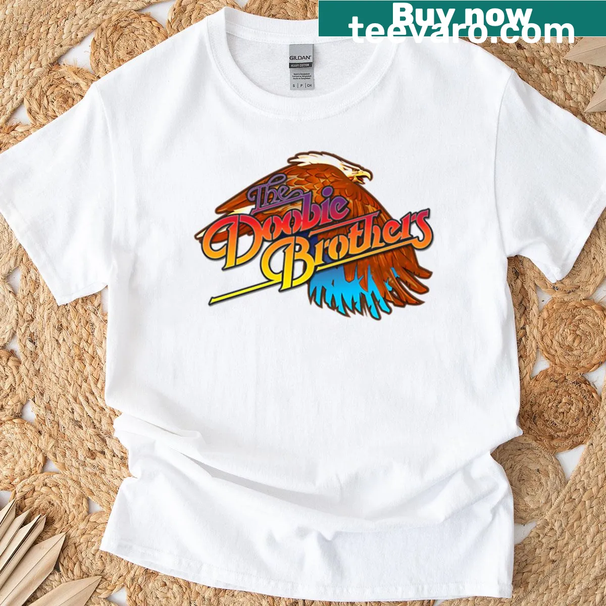 The Doobie Brothers-themed T-shirt featuring eagle graphics — on a men's t-shirt