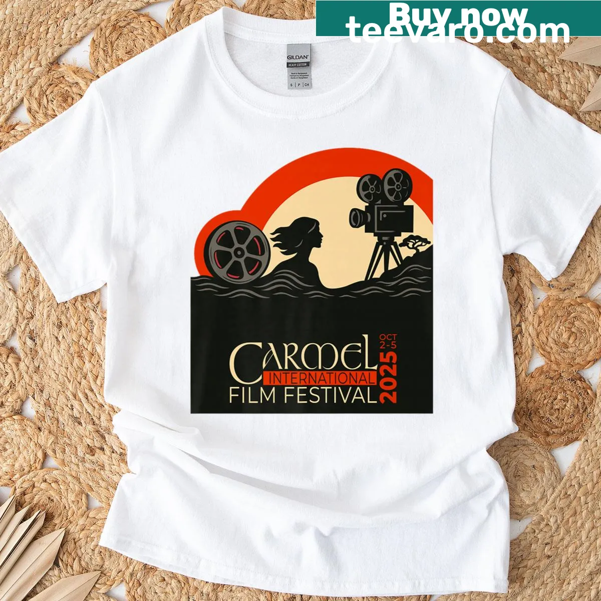 Carmel International Film Festival T-shirt celebrating cinema — on a men's t-shirt