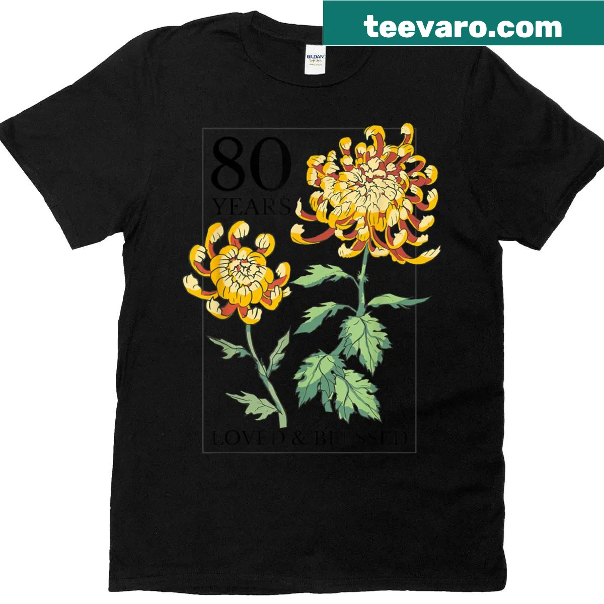 Floral 80 Years Loved graphic t-shirt for an 80th birthday — on a men's t-shirt