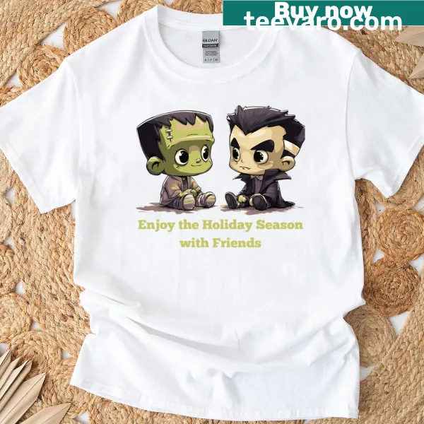 Halloween-themed shirt with adorable illustrations of spooky characters