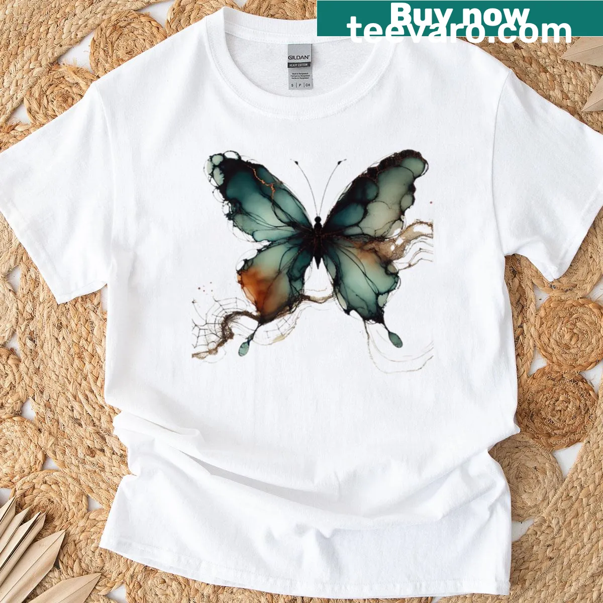 Gothic butterfly design with spiderwebs for Halloween — on a men's t-shirt