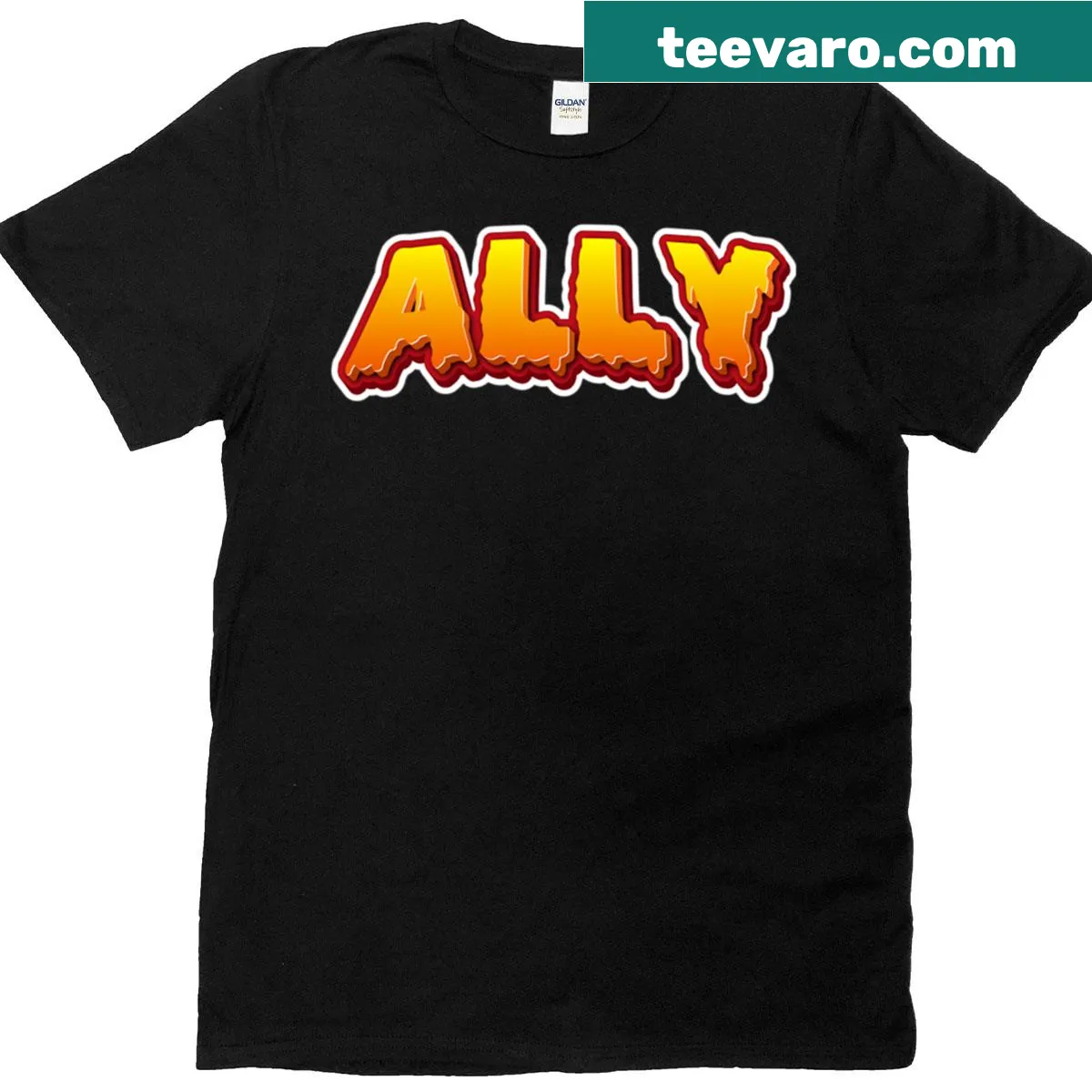 Oversized Halloween T-shirt featuring playful Ally Text design — on a men's t-shirt