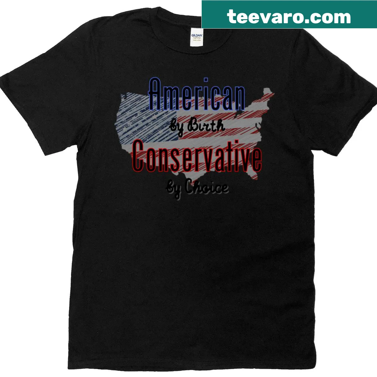 American Conservative t-shirt with bold typography — on a men's t-shirt