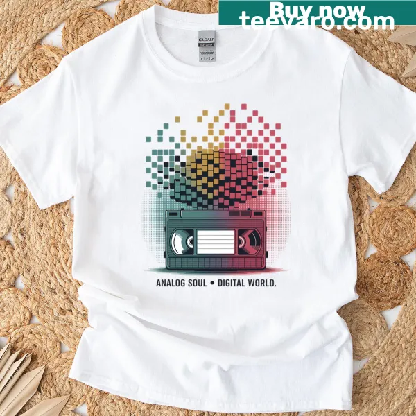 Thoughtful typography design on Analog Soul Digital World t-shirt