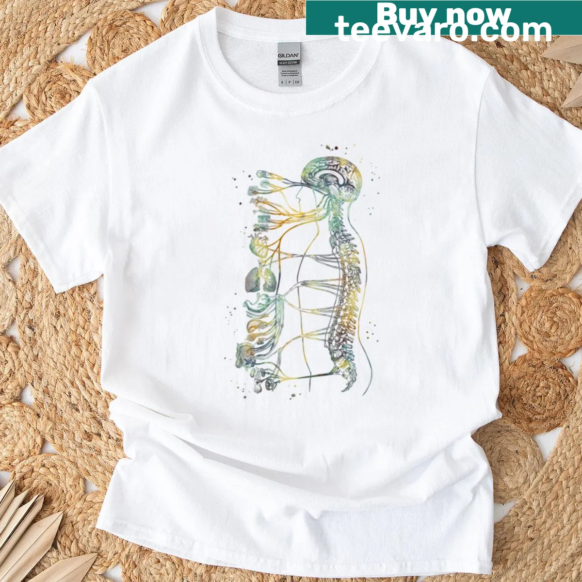Scientific graphic T-shirt featuring 'Autonomic Nervous System' text — on a men's t-shirt